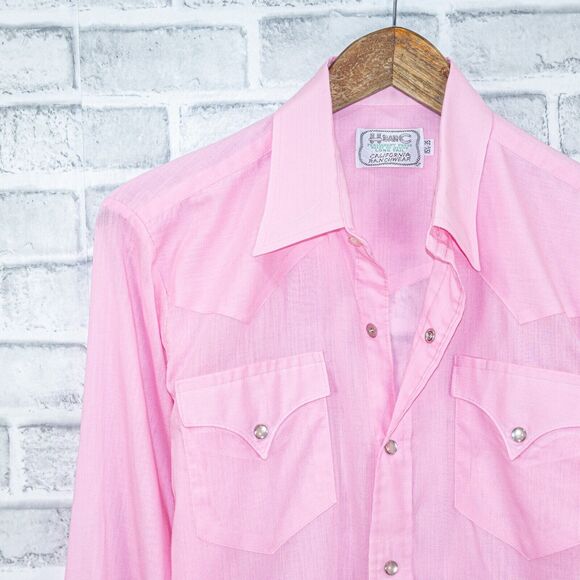 H BAR C Men's California Ranchwear long tail western shirt in Pink size 15.5 35 - Picture 4 of 5